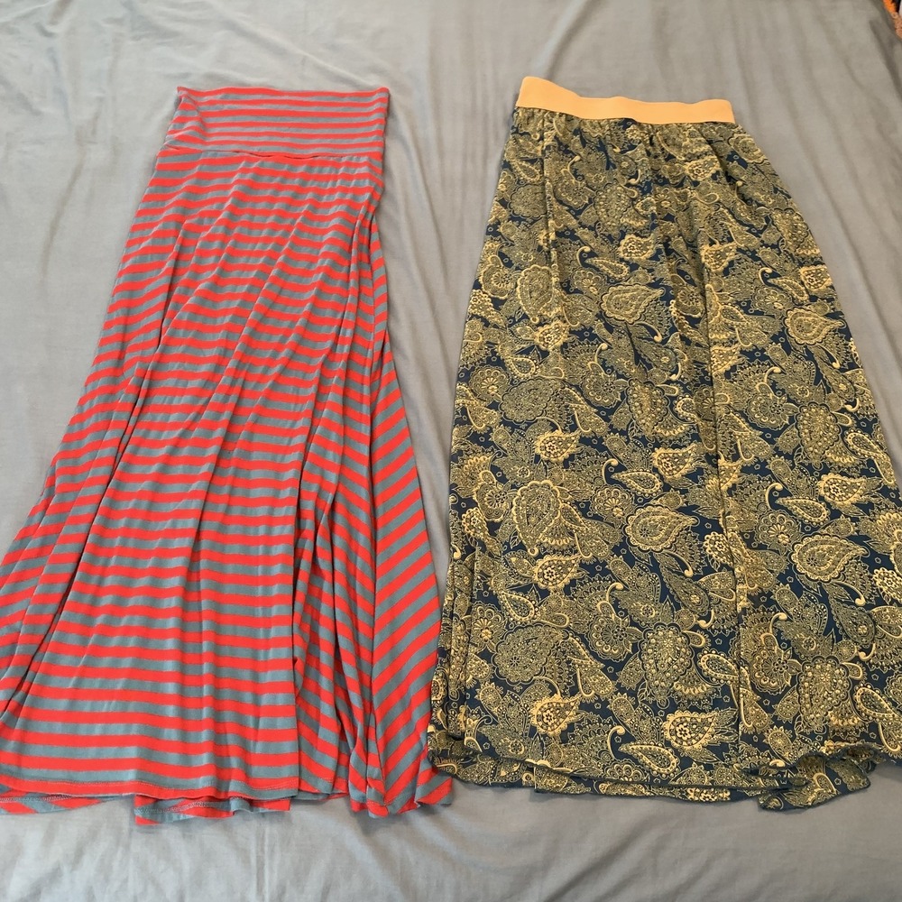 Lularoe‎ Skirt Womens XS Blue Red Striped Maxi Pull On Soft Stretchy Boho Lot